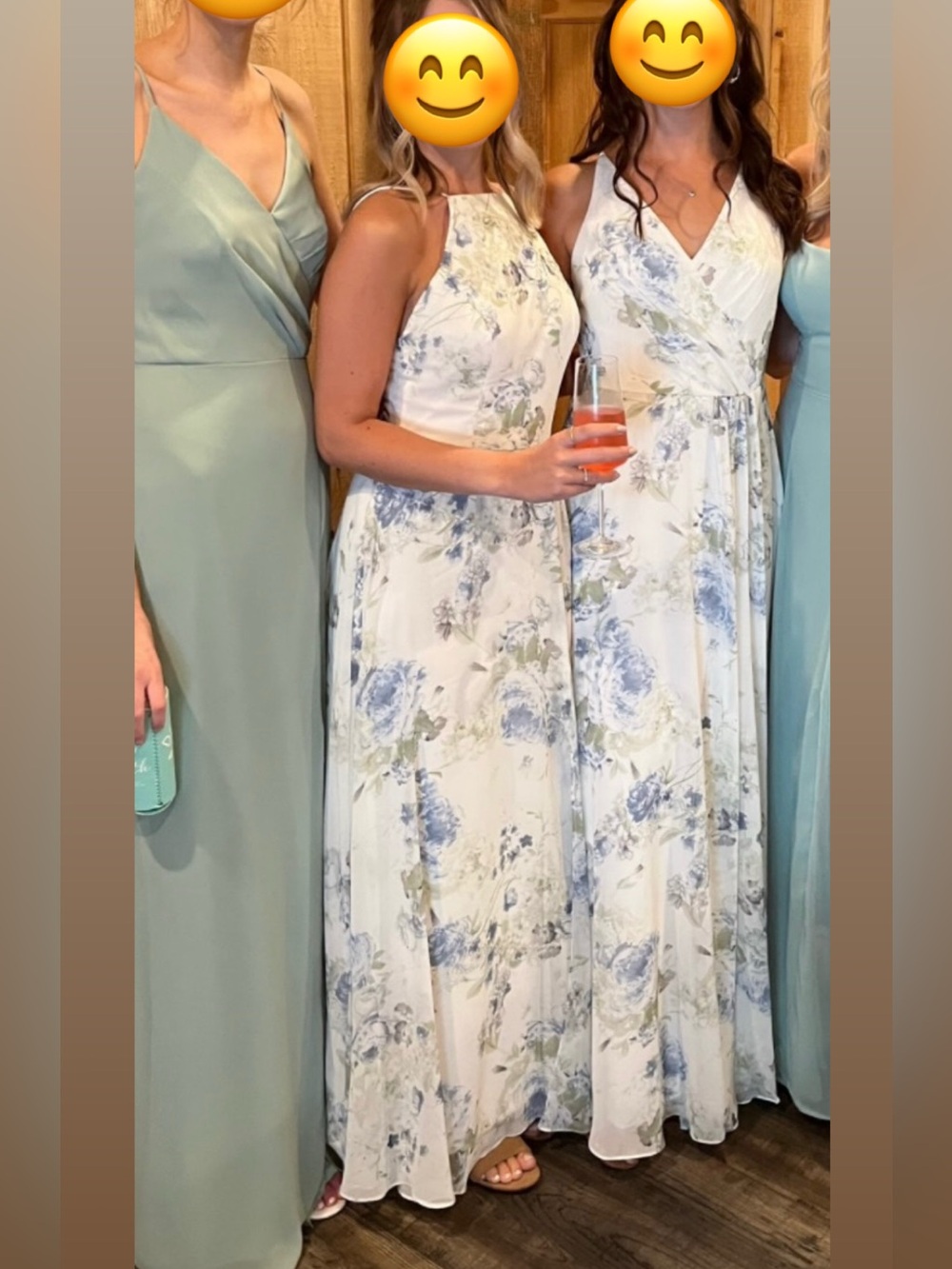 Azazie White Maxi Dress with Blue Floral Print